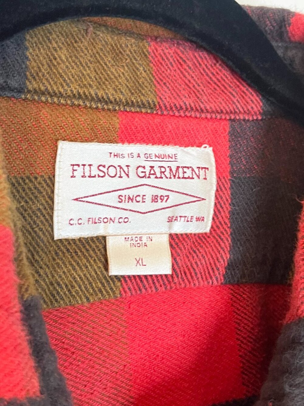 Filson Garment Vintage Flannel Shirt XL Red Brown Buffalo Plaid 100% Cotton - Picture 2 of 9